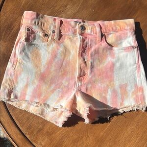 GAP Pink and Orange Tie Dye Jean Shorts Distressed Hem